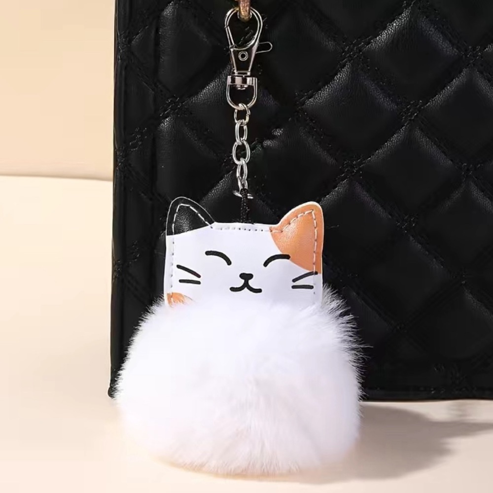 Fuzzy Pom Pom Cat Key Chain